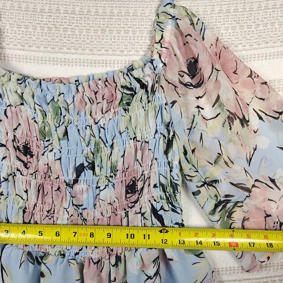 Chenault Off Shoulder Floral Smocked Blouse Blue Pink Size L - Picture 3 of 8